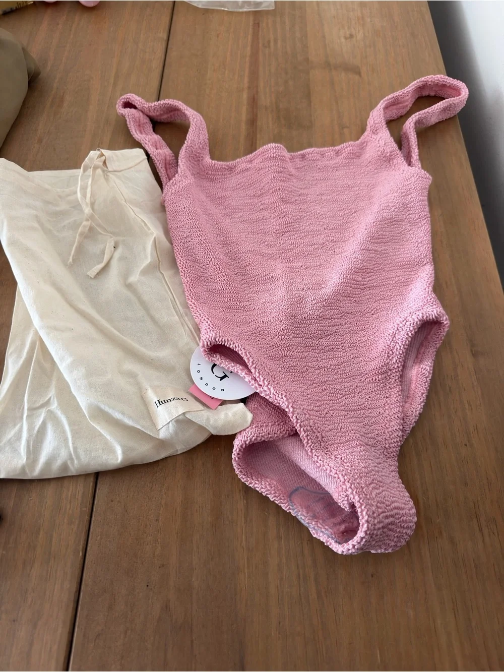 Hunza G Bubblegum Pink Square-Neck Kids One-Piece, New with tags